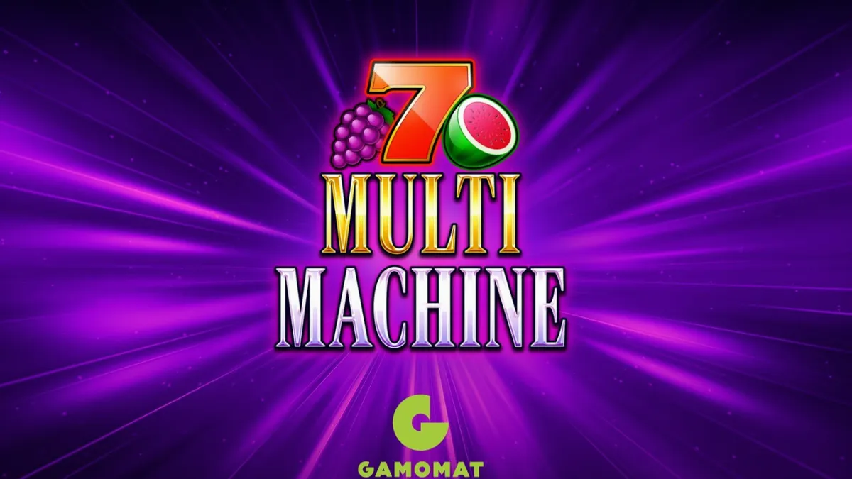 Tampilan visual mesin slot Multi Machine dengan simbol buah klasik dan aksen ungu modern.